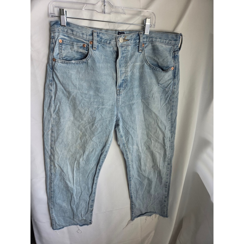 Gap Boyfriend Jeans Womens Light Wash Button Fly Raw Hem Denim Blue